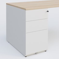 [Pas de famille] - [Pas de sous famille] - K1 Plateau droit 180x80 avec caisson métal porteur sous plateau à gauche. Plateau Hêtre et pietement Blanc
