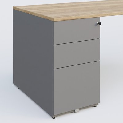 [Pas de famille] - [Pas de sous famille] - K1 Plateau droit 180x80 avec caisson métal porteur sous plateau à gauche. Plateau Chêne naturel et pietement Aluminium