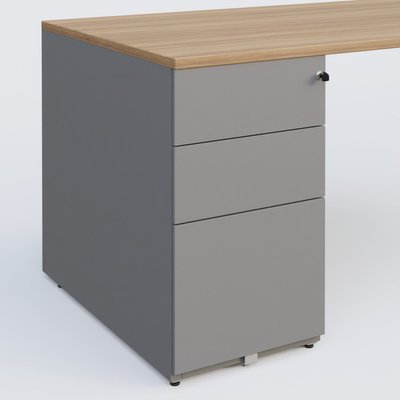 [Pas de famille] - [Pas de sous famille] - K1 Plateau droit 180x80 avec caisson métal porteur sous plateau à gauche. Plateau Noyer et pietement Aluminium