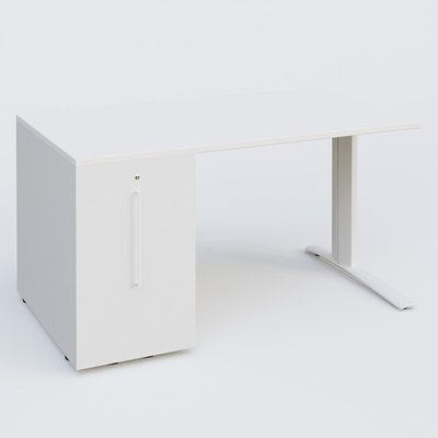 [Pas de famille] - [Pas de sous famille] - K1 Plateau droit 140x80 avec tour de rangement sous plateau à gauche. Plateau Blanc et pietement Blanc