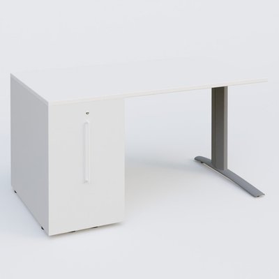 [Pas de famille] - [Pas de sous famille] - K1 Plateau droit 140x80 avec tour de rangement sous plateau à gauche. Plateau Blanc et pietement Aluminium