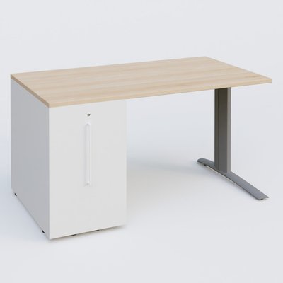 [Pas de famille] - [Pas de sous famille] - K1 Plateau droit 140x80 avec tour de rangement sous plateau à gauche. Plateau Hêtre et pietement Aluminium