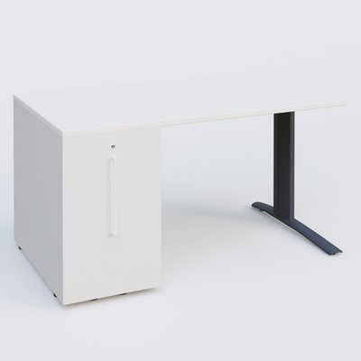 [Pas de famille] - [Pas de sous famille] - K1 Plateau droit 140x80 avec tour de rangement sous plateau à gauche. Plateau Blanc et pietement Anthracite
