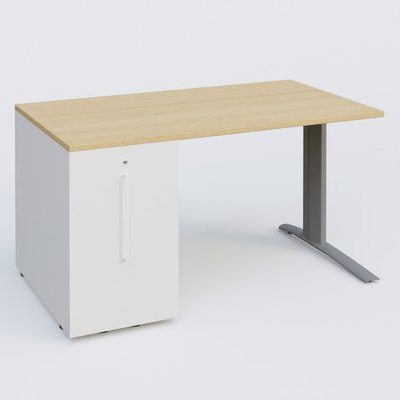 [Pas de famille] - [Pas de sous famille] - K1 Plateau droit 140x80 avec tour de rangement sous plateau à gauche. Plateau Chêne clair et pietement Aluminium