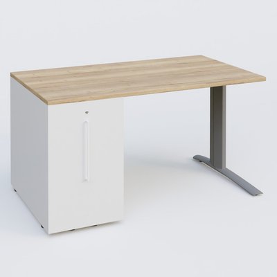 [Pas de famille] - [Pas de sous famille] - K1 Plateau droit 140x80 avec tour de rangement sous plateau à gauche. Plateau Chêne naturel et pietement Aluminium