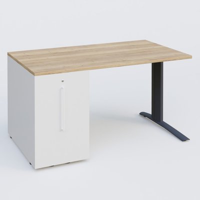 [Pas de famille] - [Pas de sous famille] - K1 Plateau droit 140x80 avec tour de rangement sous plateau à gauche. Plateau Chêne naturel et pietement Anthracite