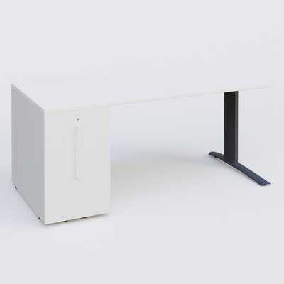 [Pas de famille] - [Pas de sous famille] - K1 Plateau droit 160x80 avec tour de rangement sous plateau à gauche. Plateau Blanc et pietement Anthracite