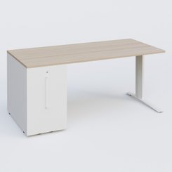 [Pas de famille] - [Pas de sous famille] - K1 Plateau droit 180x80 avec tour de rangement sous plateau à gauche. Plateau Acacia et pietement Blanc