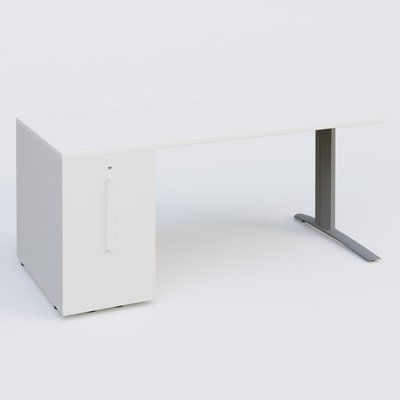[Pas de famille] - [Pas de sous famille] - K1 Plateau droit 180x80 avec tour de rangement sous plateau à gauche. Plateau Blanc et pietement Aluminium