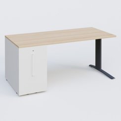 [Pas de famille] - [Pas de sous famille] - K1 Plateau droit 180x80 avec tour de rangement sous plateau à gauche. Plateau Hêtre et pietement Anthracite