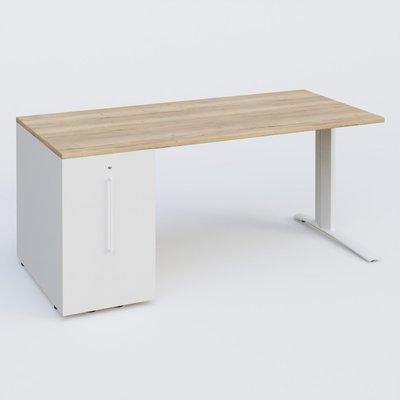 [Pas de famille] - [Pas de sous famille] - K1 Plateau droit 180x80 avec tour de rangement sous plateau à gauche. Plateau Chêne naturel et pietement Blanc