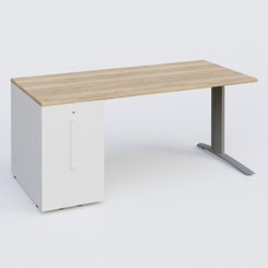 [Pas de famille] - [Pas de sous famille] - K1 Plateau droit 180x80 avec tour de rangement sous plateau à gauche. Plateau Chêne naturel et pietement Aluminium