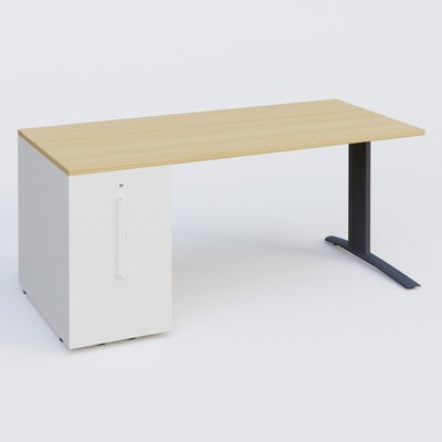 [Pas de famille] - [Pas de sous famille] - K1 Plateau droit 180x80 avec tour de rangement sous plateau à gauche. Plateau Chêne clair et pietement Anthracite