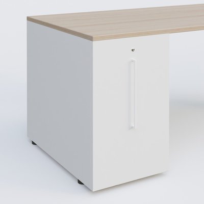 [Pas de famille] - [Pas de sous famille] - K1 Plateau droit 180x80 avec tour de rangement sous plateau à gauche. Plateau Acacia et pietement Aluminium