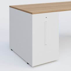 [Pas de famille] - [Pas de sous famille] - K1 Plateau droit 180x80 avec tour de rangement sous plateau à gauche. Plateau Noyer et pietement Blanc