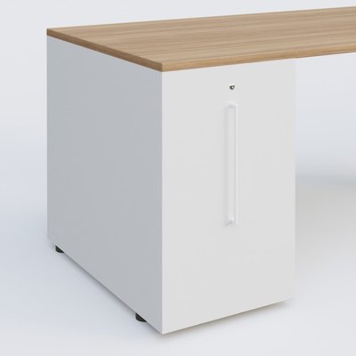[Pas de famille] - [Pas de sous famille] - K1 Plateau droit 180x80 avec tour de rangement sous plateau à gauche. Plateau Noyer et pietement Aluminium