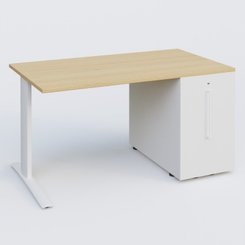 [Pas de famille] - [Pas de sous famille] - K1 Plateau droit 140x80 avec tour de rangement sous plateau à droite. Plateau Chêne clair et pietement Blanc