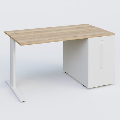 [Pas de famille] - [Pas de sous famille] - K1 Plateau droit 140x80 avec tour de rangement sous plateau à droite. Plateau Chêne naturel et pietement Blanc
