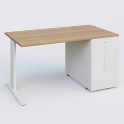 [Pas de famille] - [Pas de sous famille] - K1 Plateau droit 140x80 avec tour de rangement sous plateau à droite. Plateau Noyer et pietement Blanc