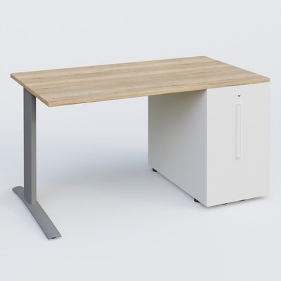 [Pas de famille] - [Pas de sous famille] - K1 Plateau droit 140x80 avec tour de rangement sous plateau à droite. Plateau Chêne naturel et pietement Aluminium