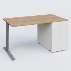 [Pas de famille] - [Pas de sous famille] - K1 Plateau droit 140x80 avec tour de rangement sous plateau à droite. Plateau Noyer et pietement Aluminium