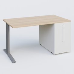 [Pas de famille] - [Pas de sous famille] - K1 Plateau droit 140x80 avec tour de rangement sous plateau à droite. Plateau Hêtre et pietement Aluminium