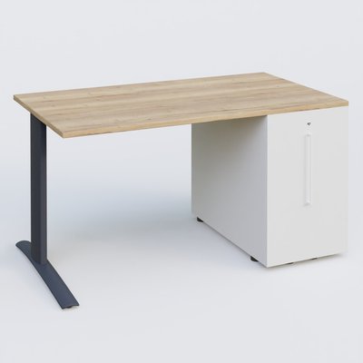 [Pas de famille] - [Pas de sous famille] - K1 Plateau droit 140x80 avec tour de rangement sous plateau à droite. Plateau Chêne naturel et pietement Anthracite