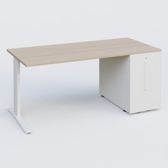 [Pas de famille] - [Pas de sous famille] - K1 Plateau droit 160x80 avec tour de rangement sous plateau à droite. Plateau Acacia et pietement Blanc