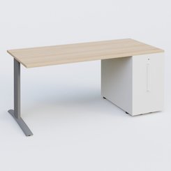 [Pas de famille] - [Pas de sous famille] - K1 Plateau droit 160x80 avec tour de rangement sous plateau à droite. Plateau Hêtre et pietement Aluminium
