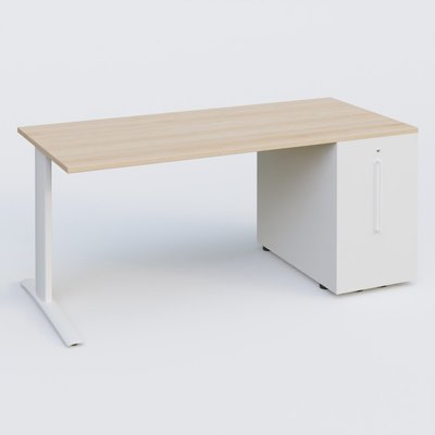 [Pas de famille] - [Pas de sous famille] - K1 Plateau droit 180x80 avec tour de rangement sous plateau à droite. Plateau Hêtre et pietement Blanc