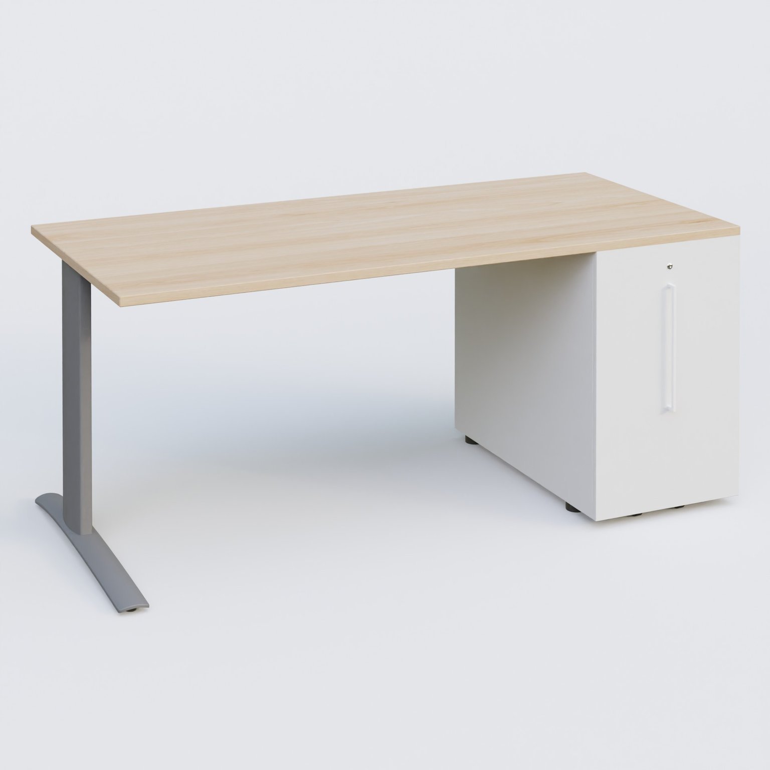 K1 Plateau droit 180x80 avec tour de rangement sous plateau à droite. Plateau Hêtre et pietement Aluminium