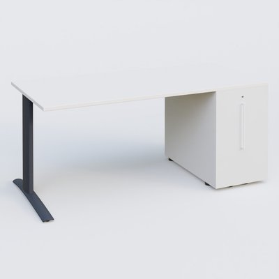 [Pas de famille] - [Pas de sous famille] - K1 Plateau droit 180x80 avec tour de rangement sous plateau à droite. Plateau Blanc et pietement Anthracite