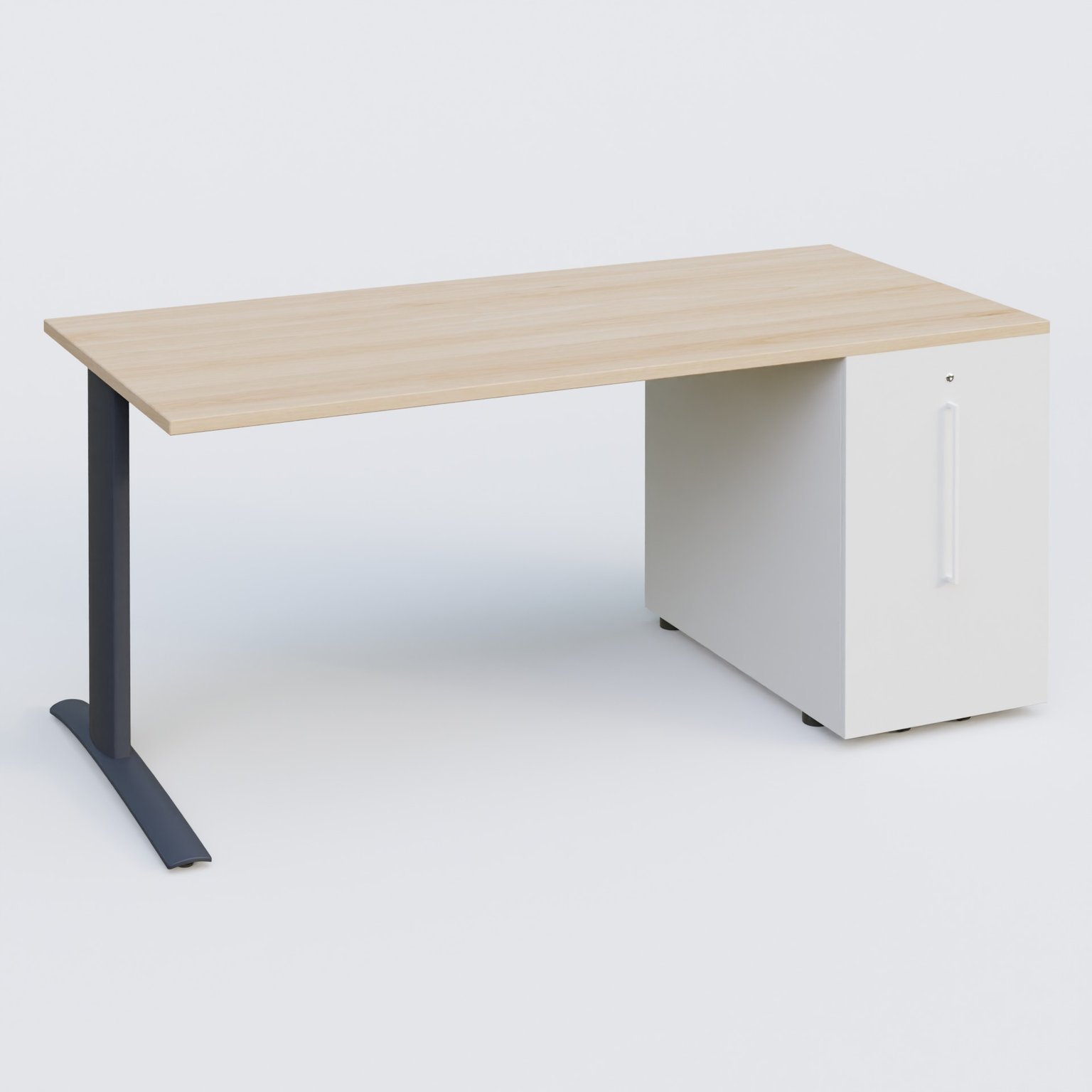 K1 Plateau droit 180x80 avec tour de rangement sous plateau à droite. Plateau Hêtre et pietement Anthracite