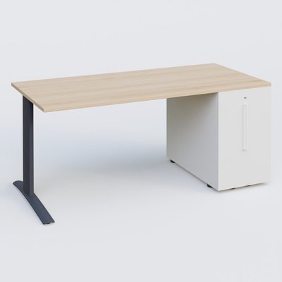 [Pas de famille] - [Pas de sous famille] - K1 Plateau droit 180x80 avec tour de rangement sous plateau à droite. Plateau Hêtre et pietement Anthracite
