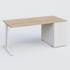 [Pas de famille] - [Pas de sous famille] - K1 Plateau droit 180x80 avec tour de rangement sous plateau à droite. Plateau Chêne naturel et pietement Blanc