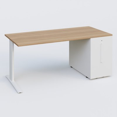 [Pas de famille] - [Pas de sous famille] - K1 Plateau droit 180x80 avec tour de rangement sous plateau à droite. Plateau Noyer et pietement Blanc