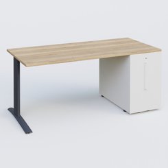 [Pas de famille] - [Pas de sous famille] - K1 Plateau droit 180x80 avec tour de rangement sous plateau à droite. Plateau Chêne naturel et pietement Anthracite
