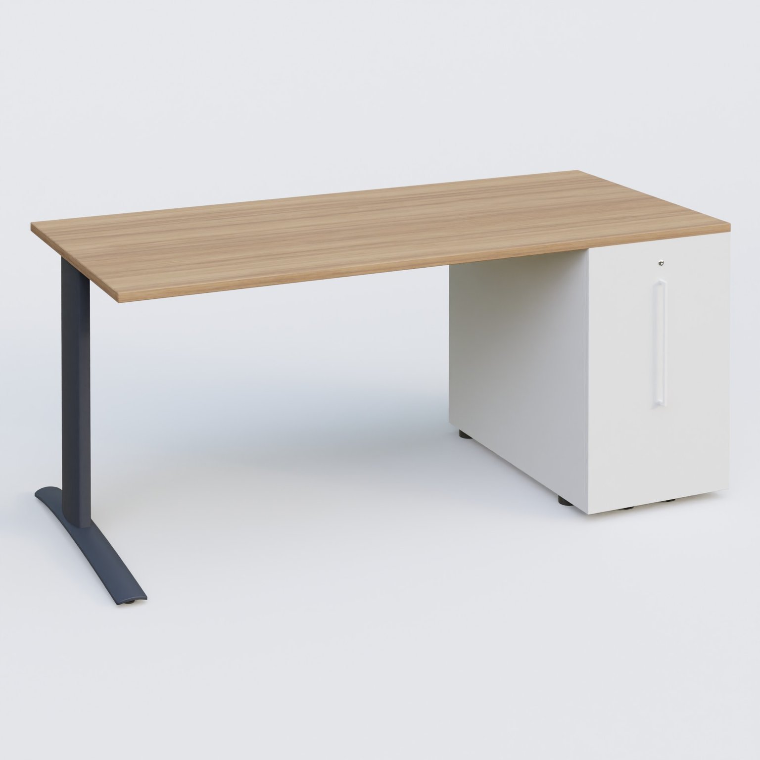 K1 Plateau droit 180x80 avec tour de rangement sous plateau à droite. Plateau Noyer et pietement Anthracite