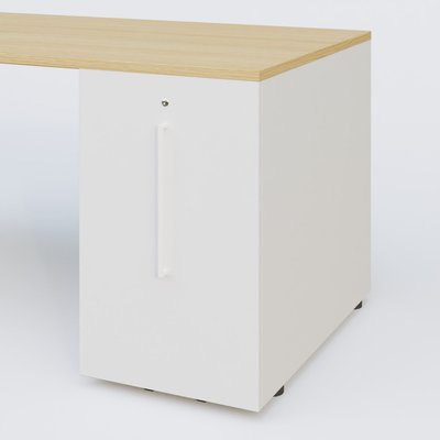 [Pas de famille] - [Pas de sous famille] - K1 Plateau droit 180x80 avec tour de rangement sous plateau à droite. Plateau Chêne clair et pietement Aluminium