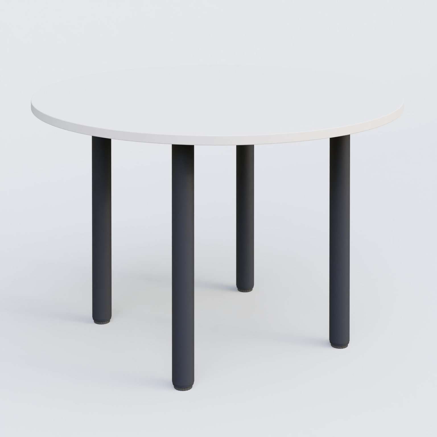 Table ronde diametre 110 cm avec quatres pieds fixes. Plateau Blanc et pietement Anthracite
