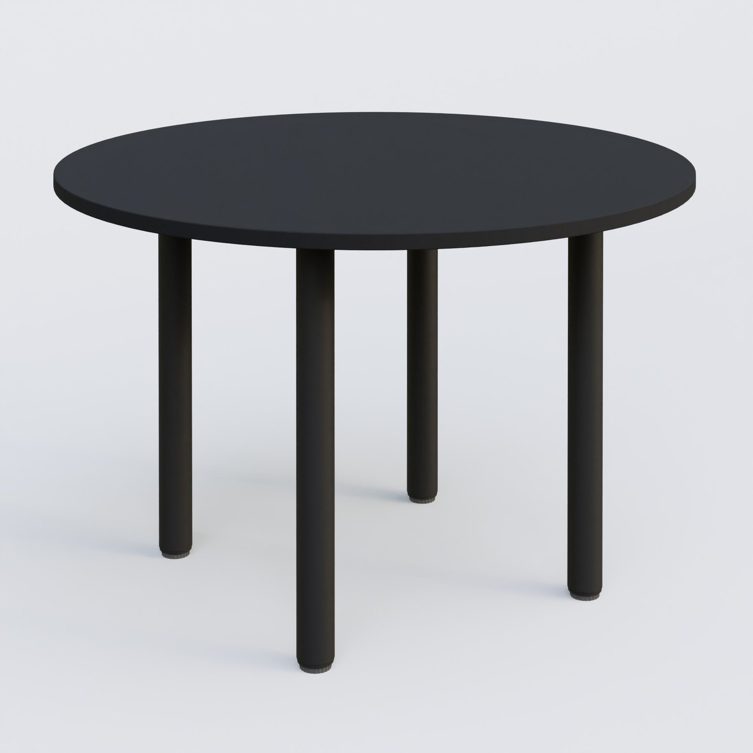 Table ronde diametre 110 cm avec quatres pieds fixes. Plateau Noir Mat et pietement Noir Mat