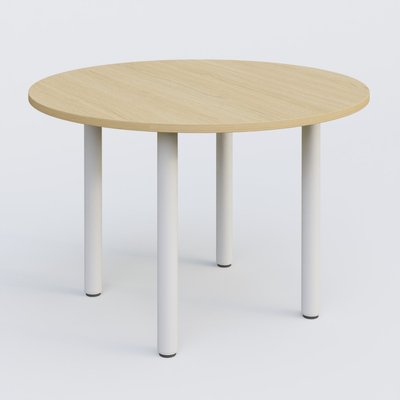 [Pas de famille] - [Pas de sous famille] - Table ronde diametre 110 cm avec quatres pieds fixes. Plateau Chêne clair et pietement Blanc