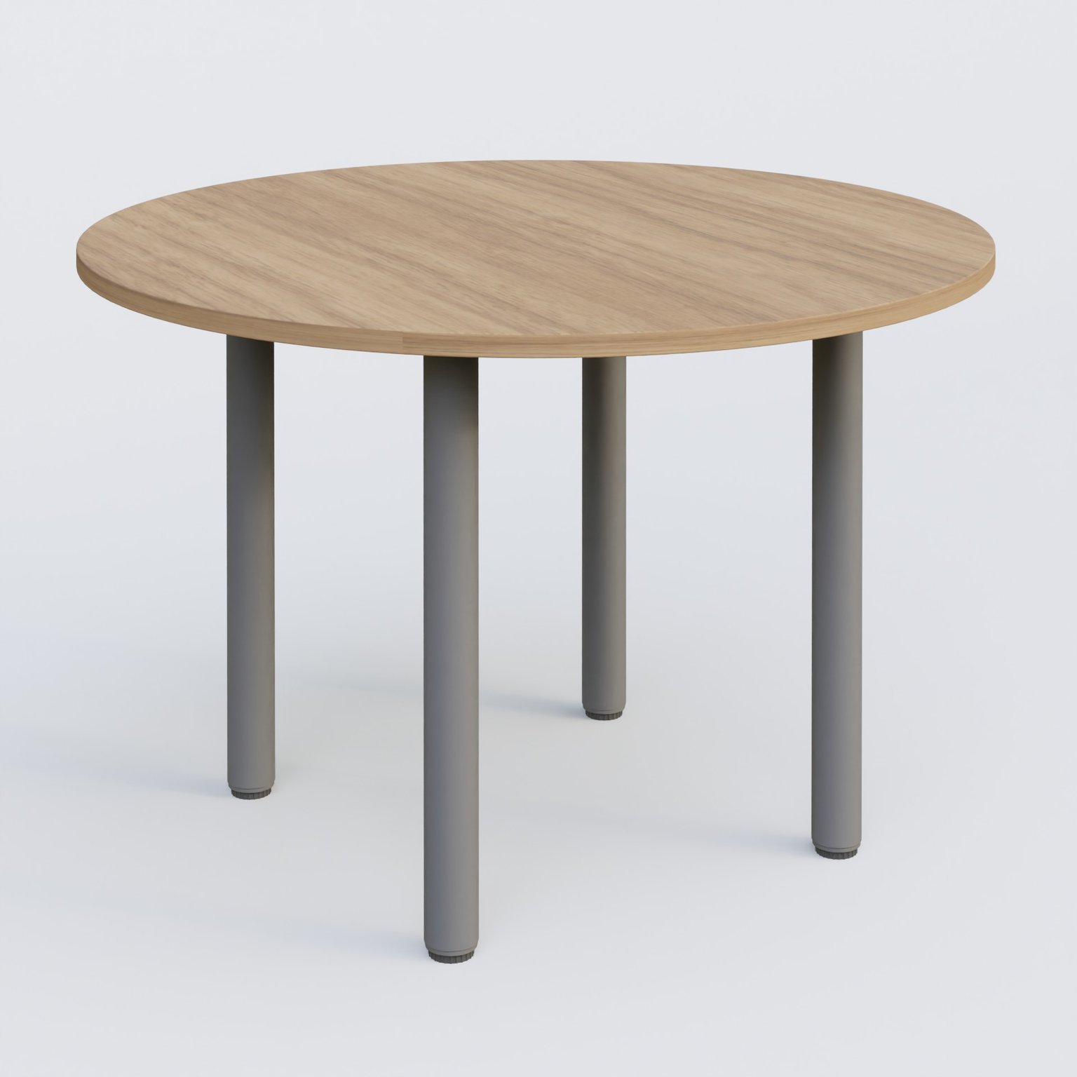 Table ronde diametre 110 cm avec quatres pieds fixes. Plateau Noyer et pietement Aluminium