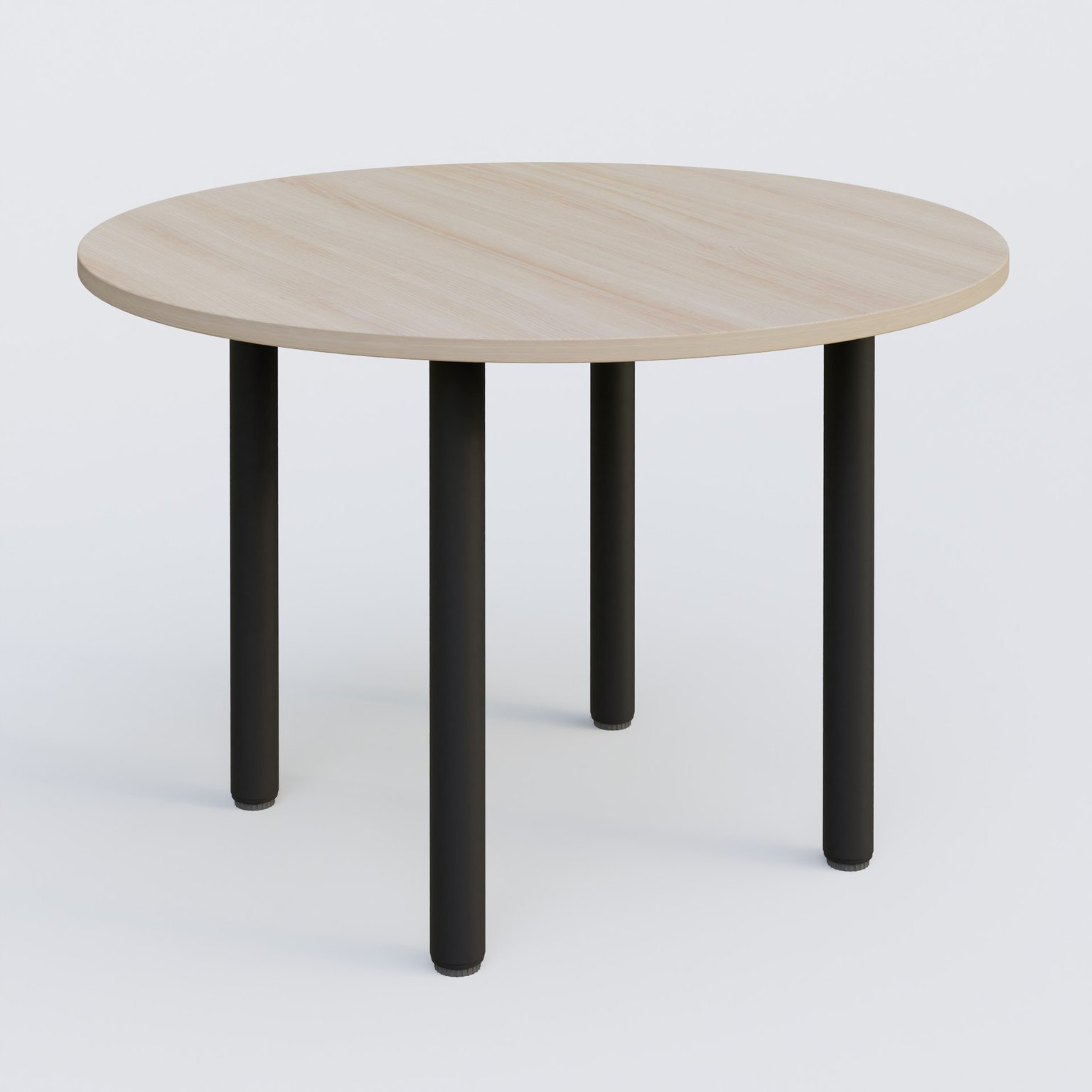 Table ronde diametre 110 cm avec quatres pieds fixes. Plateau Acacia et pietement Noir Mat