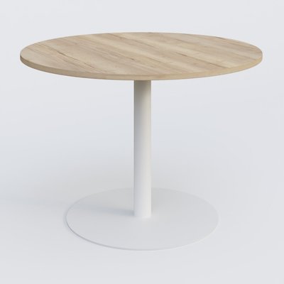 [Pas de famille] - [Pas de sous famille] - Table ronde diametre 120 cm avec pieds colonne centrale. Plateau Chêne naturel et pietement Blanc