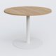 Table ronde diametre 100 cm avec pieds colonne centrale. Plateau Noyer et pietement Blanc