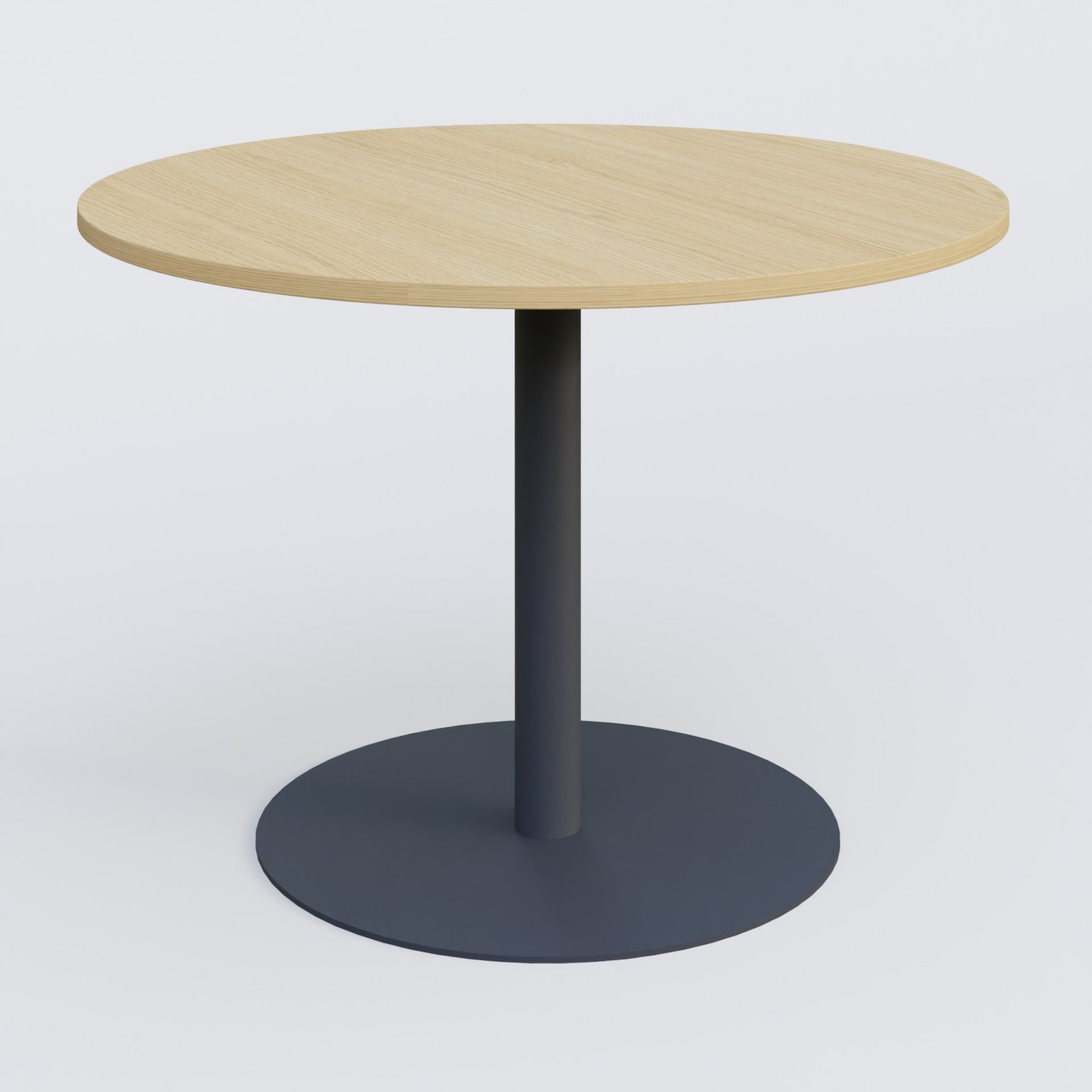 Table ronde diametre 120 cm avec pieds colonne centrale. Plateau Chêne clair et pietement Anthracite