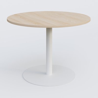 TABLES DE REUNION - Ronde - Table ronde diametre 110 cm avec pieds colonne centrale. Plateau Hêtre et pietement Blanc