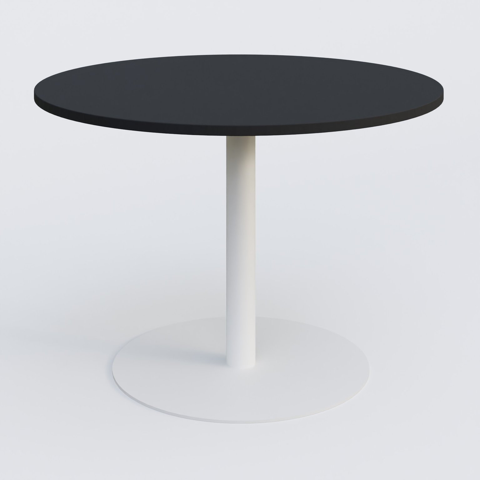 Table ronde diametre 110 cm avec pieds colonne centrale. Plateau Noir Mat et pietement Blanc