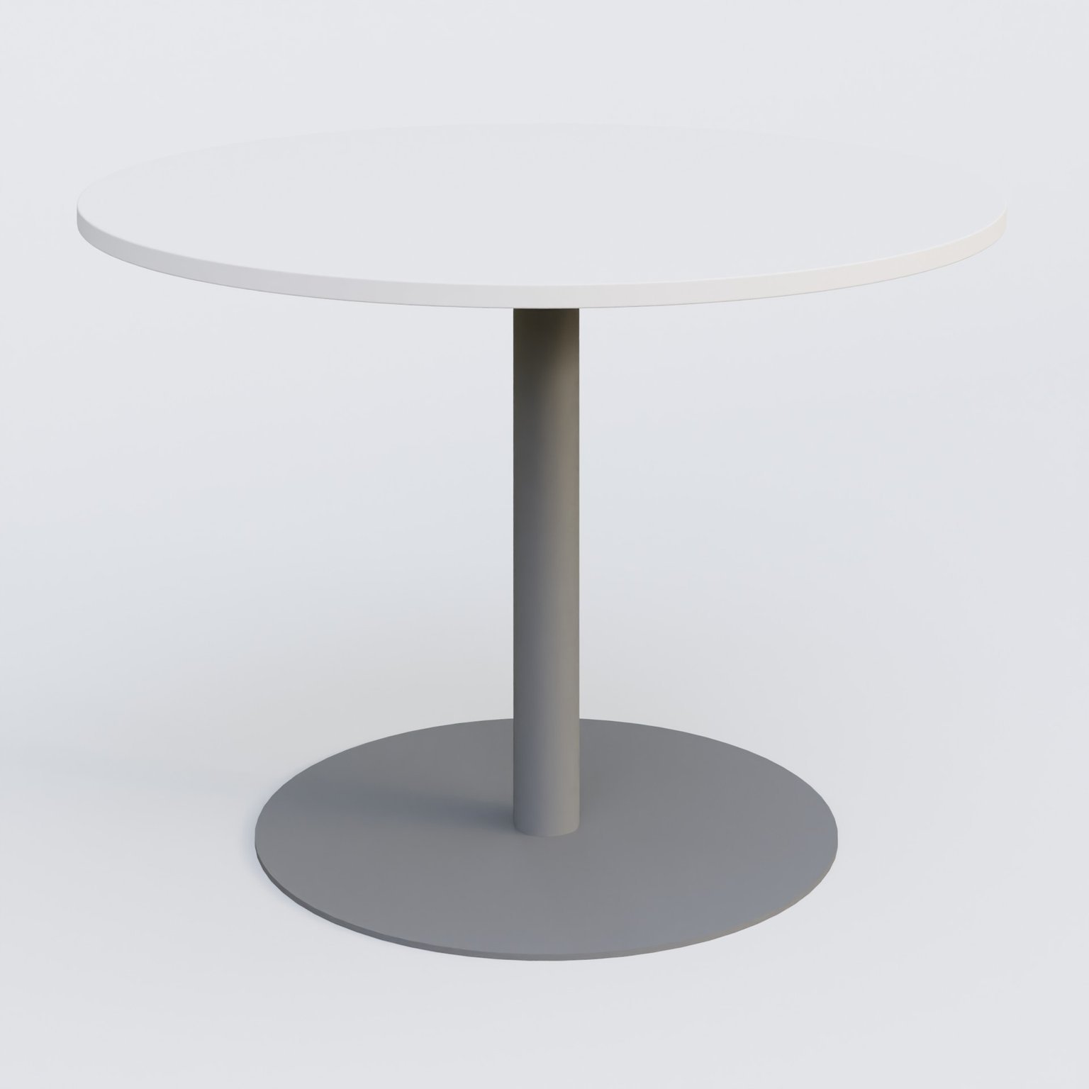 Table ronde diametre 110 cm avec pieds colonne centrale. Plateau Blanc et pietement Aluminium